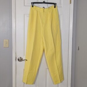 Vintage 80s Giorgio Sant'Angelo Yellow Linen High Waist Pleated Trousers Size 12
